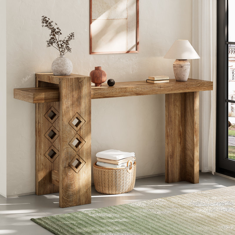 Modern Console Table for Entryway, Floating Visual Entrance Sofa Table, 63-Inch, for Living Room, Foyer, Hallway, Natural Oak