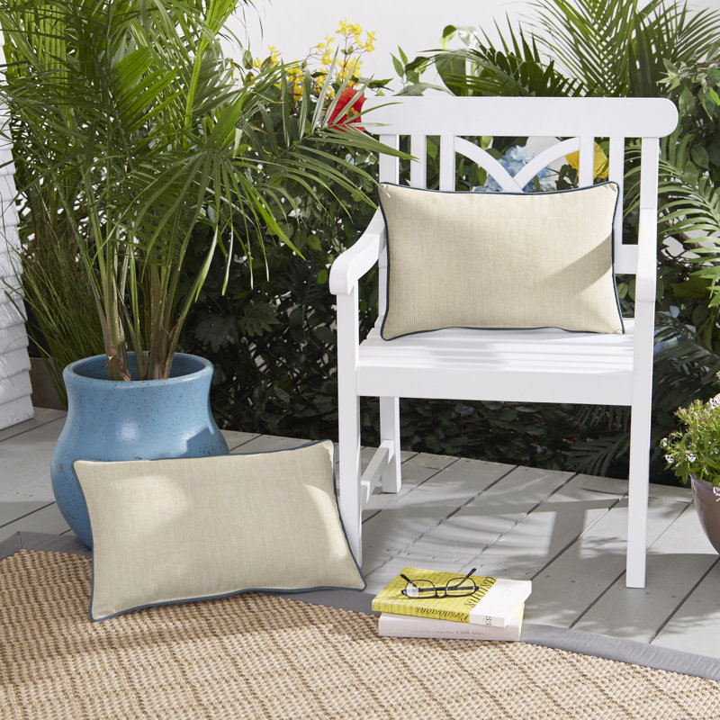 Sunbrella® Outdoor Reversible Throw Pillow, Blue/Pumice, 16" x 26"