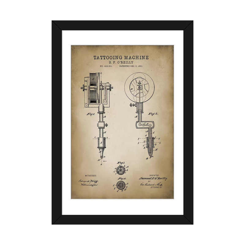 « tatouage brevet », impression sur toile, H 24 po x l 16 po x P 1 po, Papier beaux-arts encadré noir, Blanc