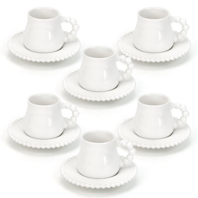Tasse à café 3,5 oz en céramique émaillée perlée avec soucoupe assortie (blanc perle)