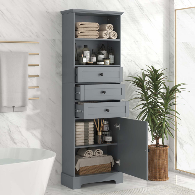 Grande armoire de rangement pour salle de bain avec tablette réglable, Gris