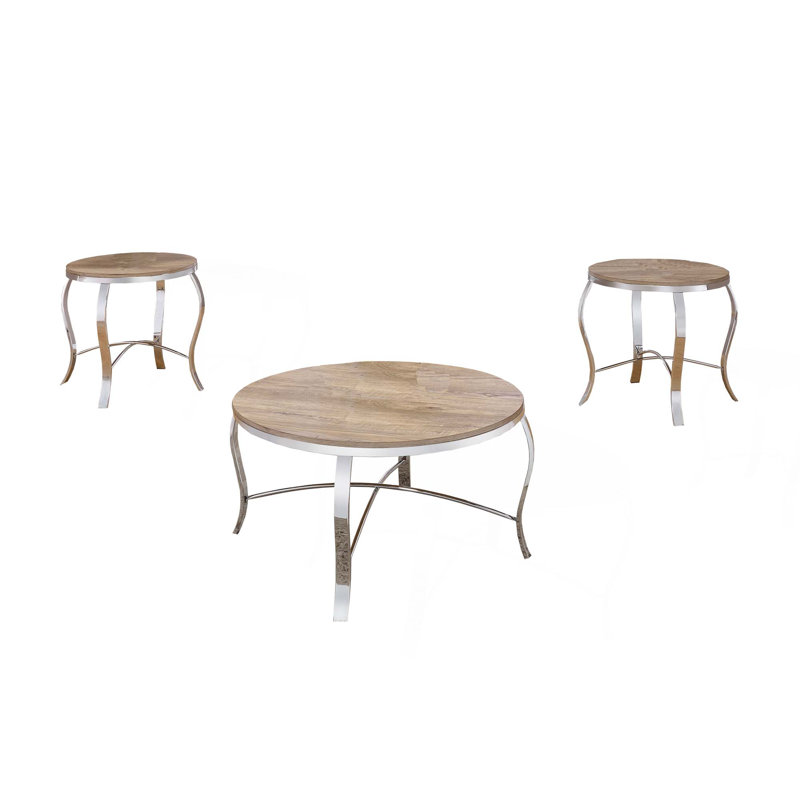 Ensemble de 3 pièces de café et de bout en chêne vieilli clair et chrome