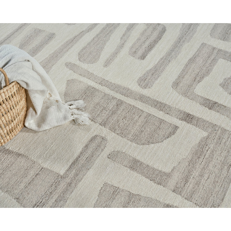 Exquisite Rugs Carmel Handmade Hand-Tufted New Zealand Wool On Canvas Ivory/Beige Area Rug, Rectangle 8' x 10'
