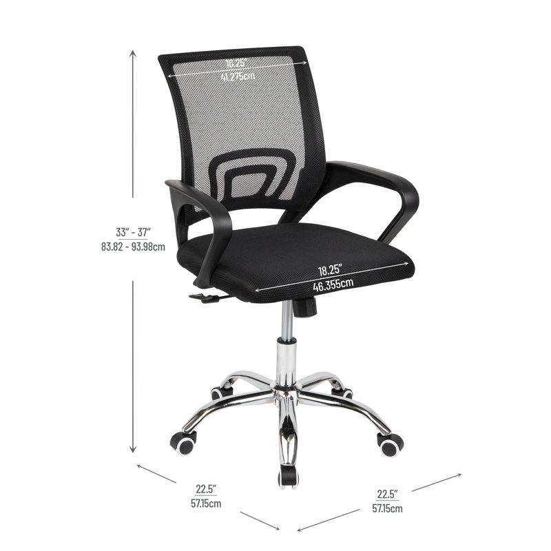 Mind Reader Swivel Office Chair with Wheels, Height Adjustable, Desk Chair, Computer Chair, Black