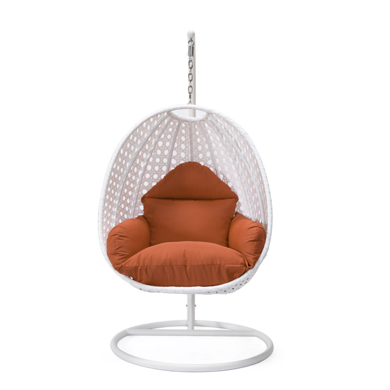 Balancelle d'extérieur pour 1 personne avec support Brookstonval, support pour œuf suspendu en osier tissé à la main, structure en fer résistant aux rayons UV, méridienne de patio rembourrée pour porche, jardin, balcon et cour arrière