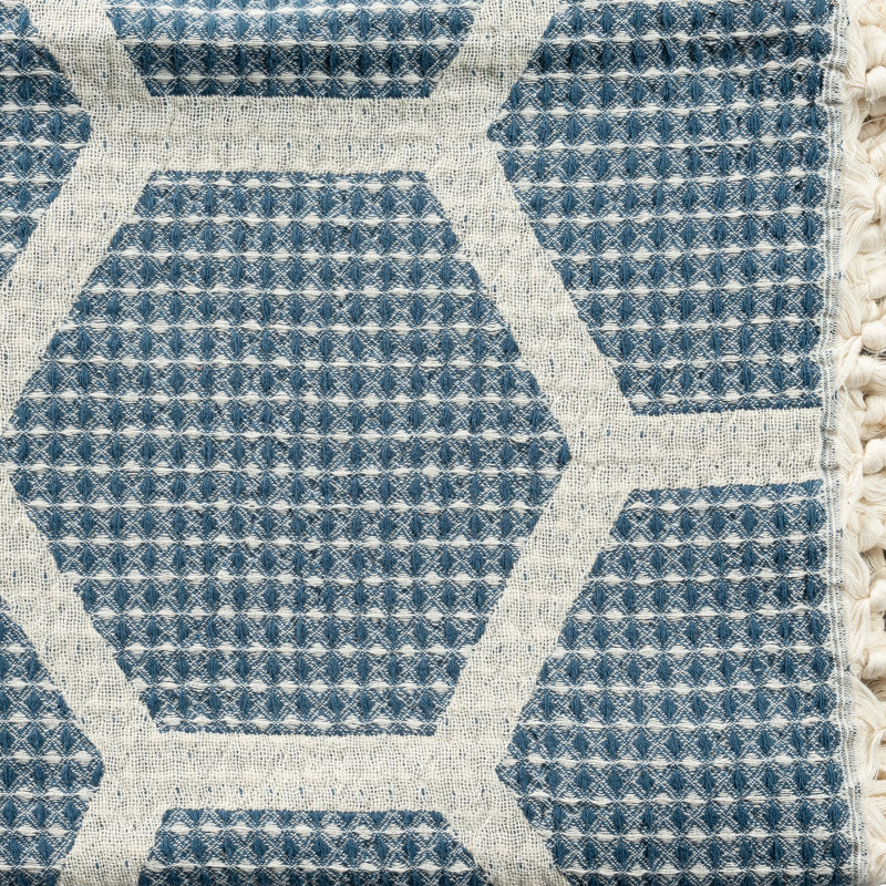 Blue and Cream Organic Cotton Reversible Throw Blanket