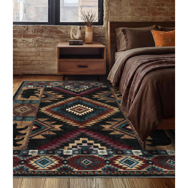 Rustic Lodge Cabin Machine Washable Area Rug with Non-slip Backing, Rectangle 6' x 9'