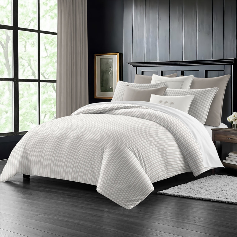 Pacific Stripe Cotton Reversible Coverlet Set, Cal.King Coverlet/Bedspread + 2 King Shams, Mushroom