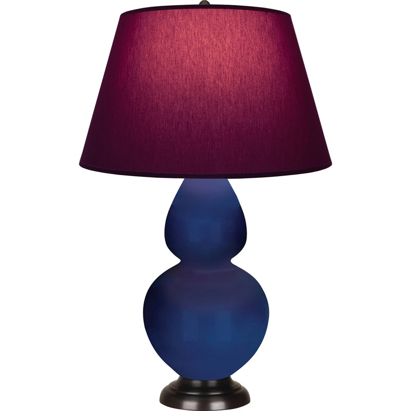 Lampe de table double gourde en céramique, Cobalt émaillé / bronze, Prune / lavande, Bronze