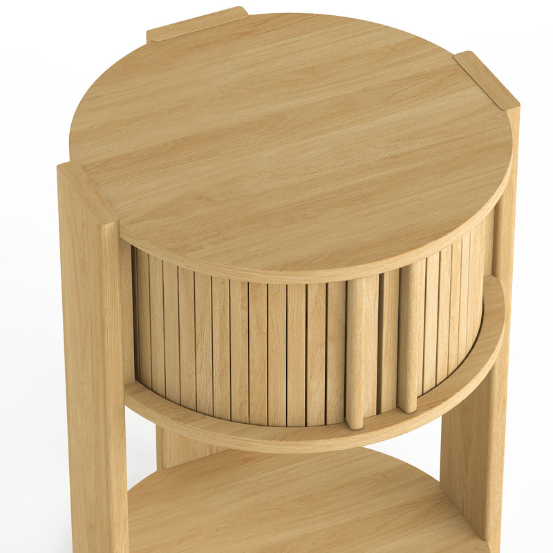 Table de chevet ronde cannelée avec rangement H 21,7 po