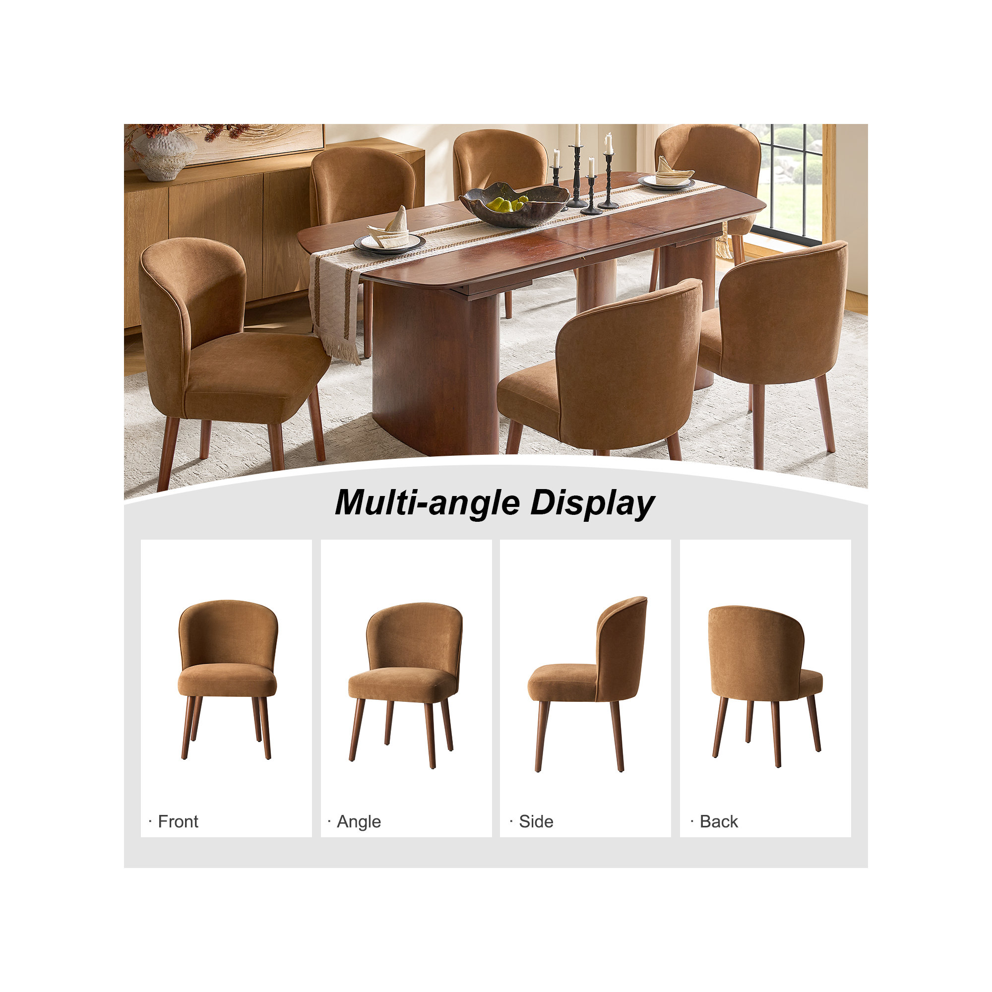Palmdale Mid-Century Modern Upholstered Dining Chair Set, Caramel, 4