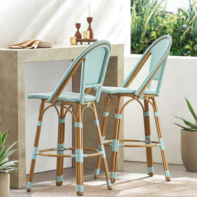 Ensemble de 2 chaises d'extérieur en aluminium et métal, 75 cm (29,5 po), couleur sarcelle. Parfait pour une terrasse. Style de 75 cm (29,5 po), siège, cadre, aspect rouille, espace de rangement.