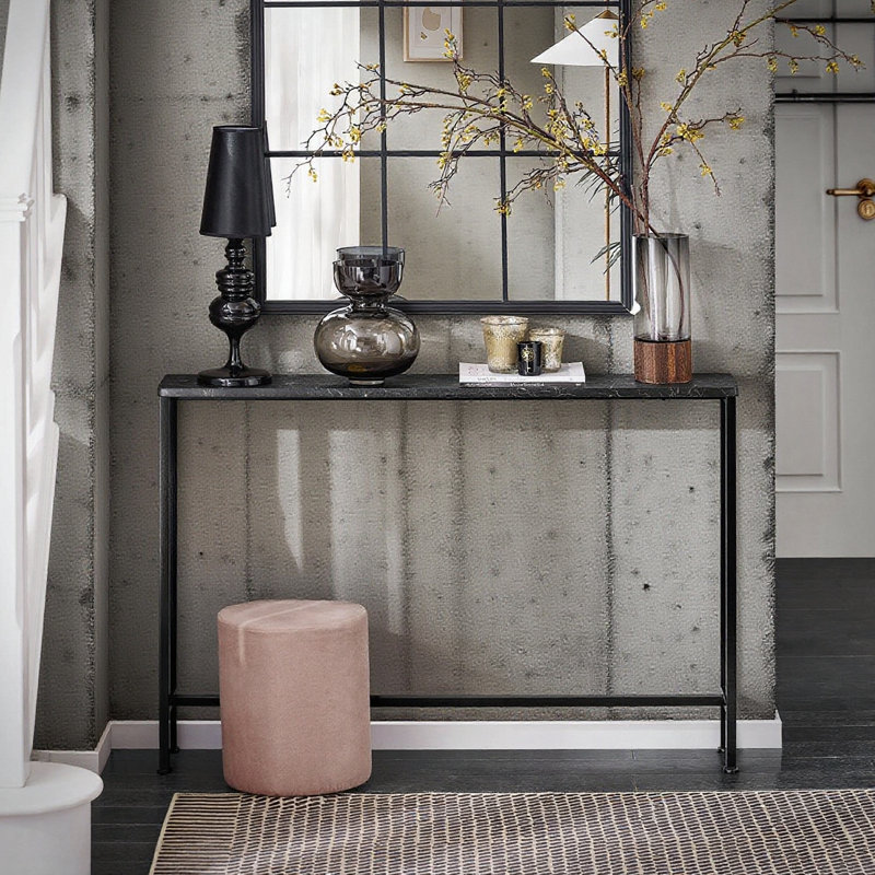 Abingt 120cm Console Table, Black, 80cm H x 120cm W x 20cm D, Marble Black