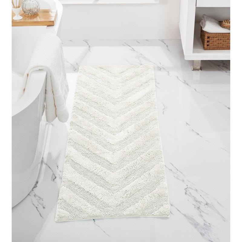 Branston 100% Cotton 1990 GSM Tufted Bath Rug with Non-Slip Backing, OEKO-TEX Certified, Machine Washable, Luxurious Chevron Pattern, Ultra Soft & Absorbent Bathroom Rug, 20" x 60" Runner, Ivory