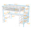 Lit mezzanine double en métal avec bureau, escalier de rangement et lumière DEL