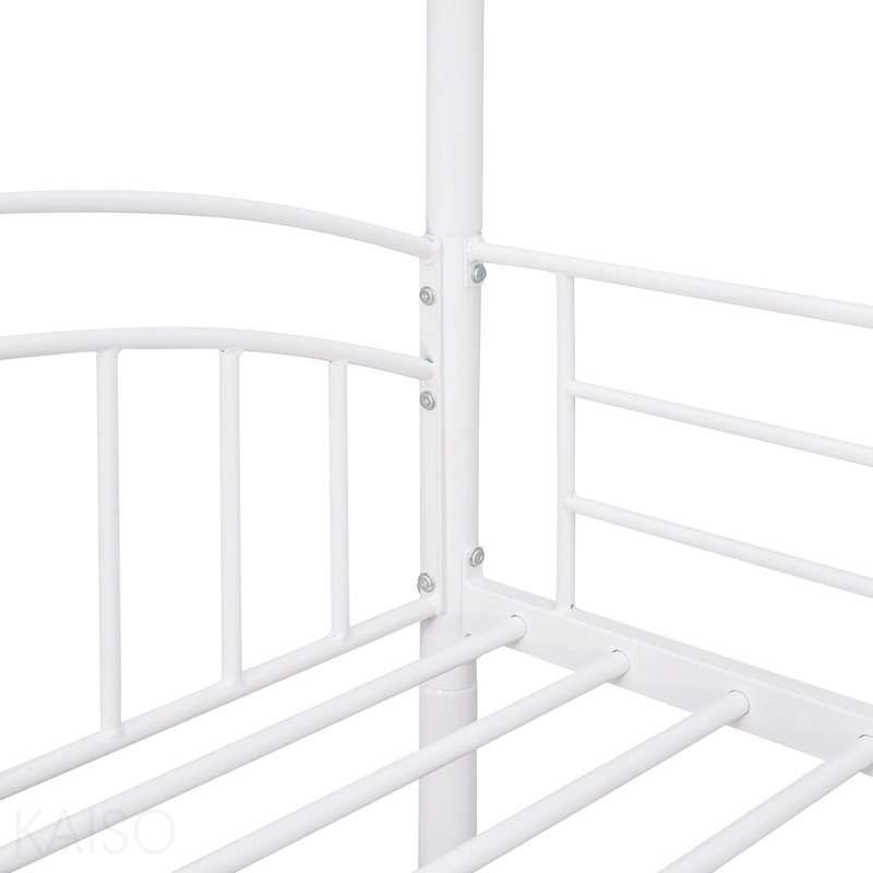 Lit superposé simple en métal avec glissade, lit pour enfant, blanc, Blanc