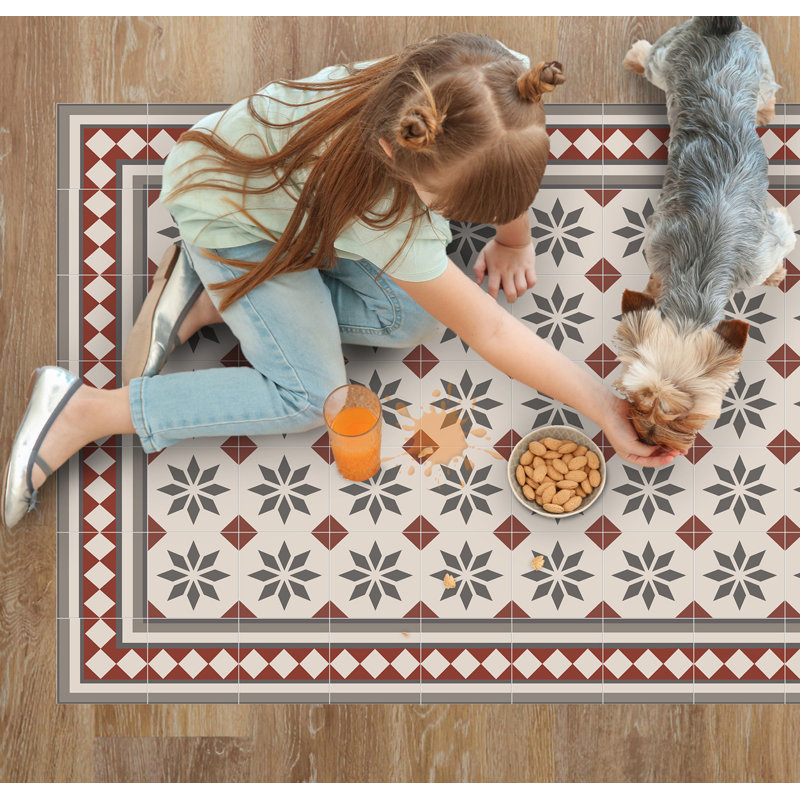 Endi Vinyl Machine Printed Area Rug, Rectangle 2'7.5" x 9'10.1"