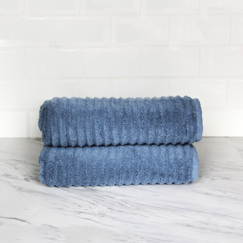Croslin 100% Cotton Plush Ribbed Bath Towel, Slate Blue