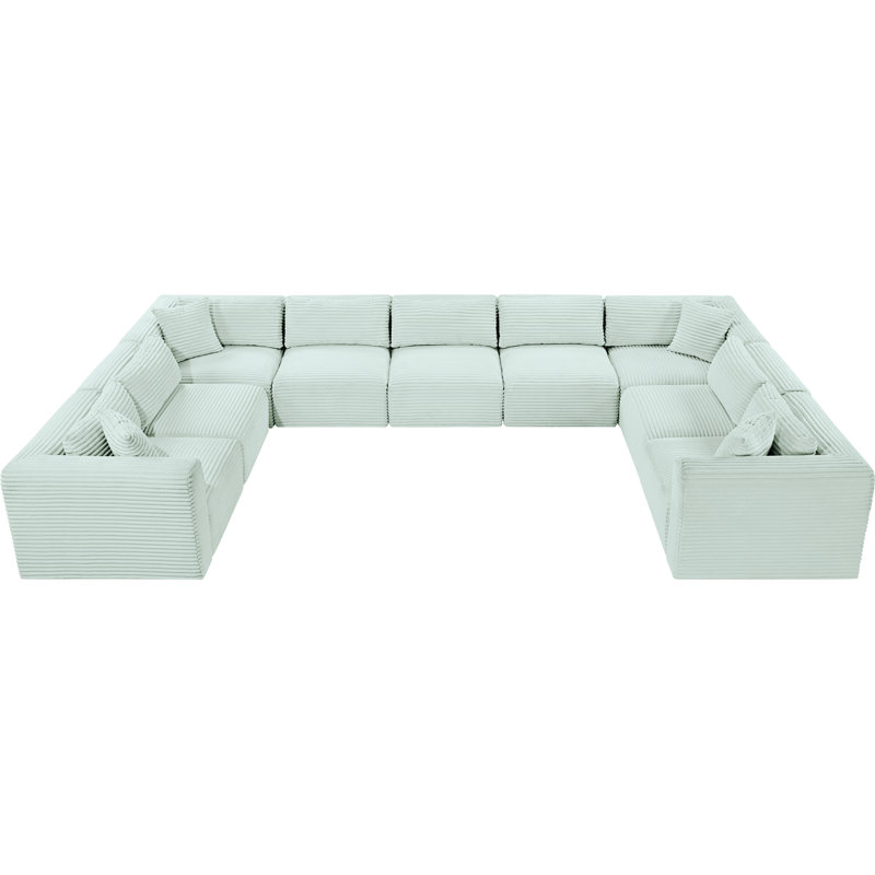 Canapé modulaire Carmean, 5 sans accoudoirs, 4 en coin, Velours côtelé texturé velours menthe