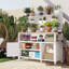Banc de rempotage avec huche, poste de travail de jardin avec 2 tablettes, armoire de jardin, armoire d'appoint