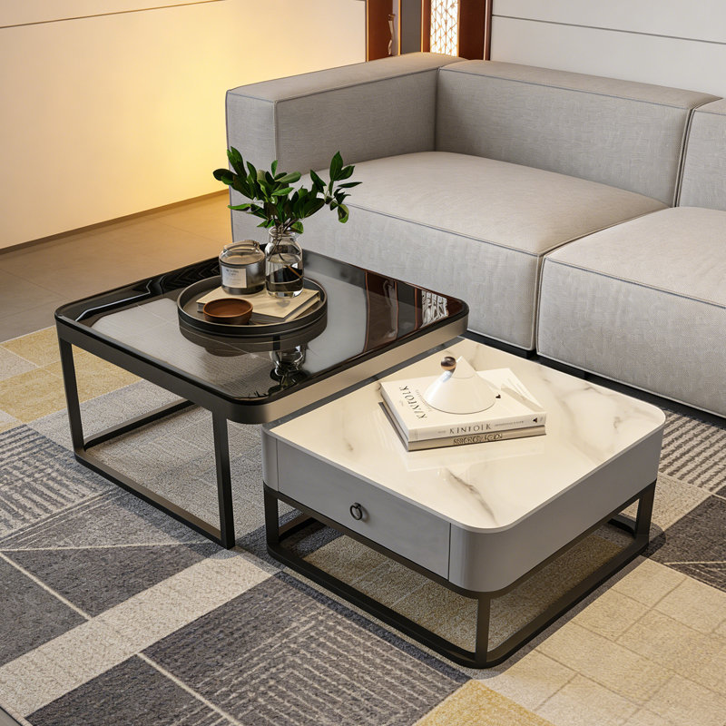 Table basse simple et moderne, Blanc / gris / transparent, Black, H 17 po x L 31,49 po x l 31,49 po