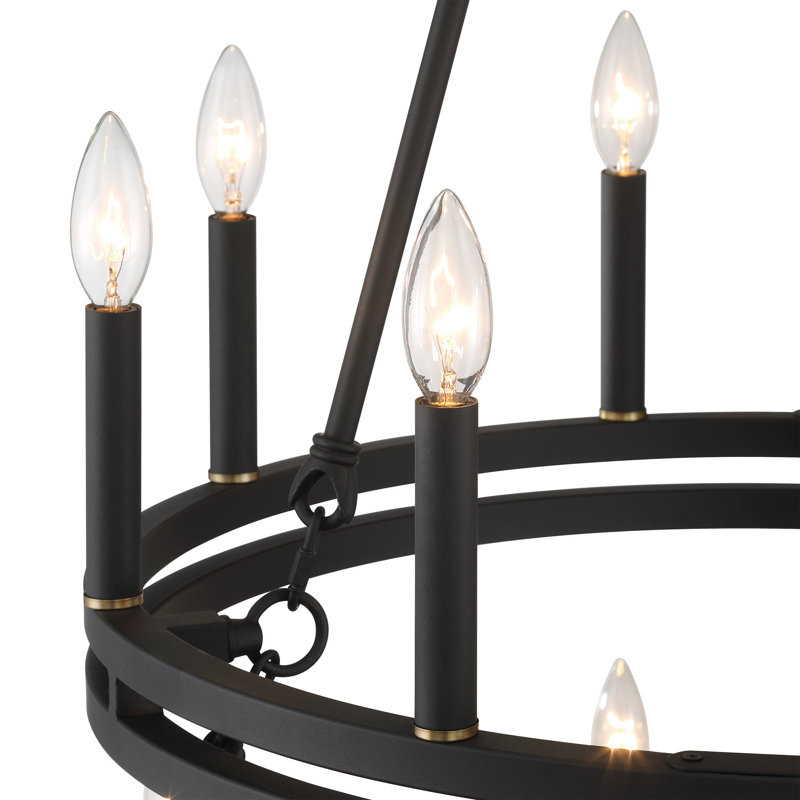 Beck 20-Light Wagon Wheel Chandelier, Brass/Matte Black