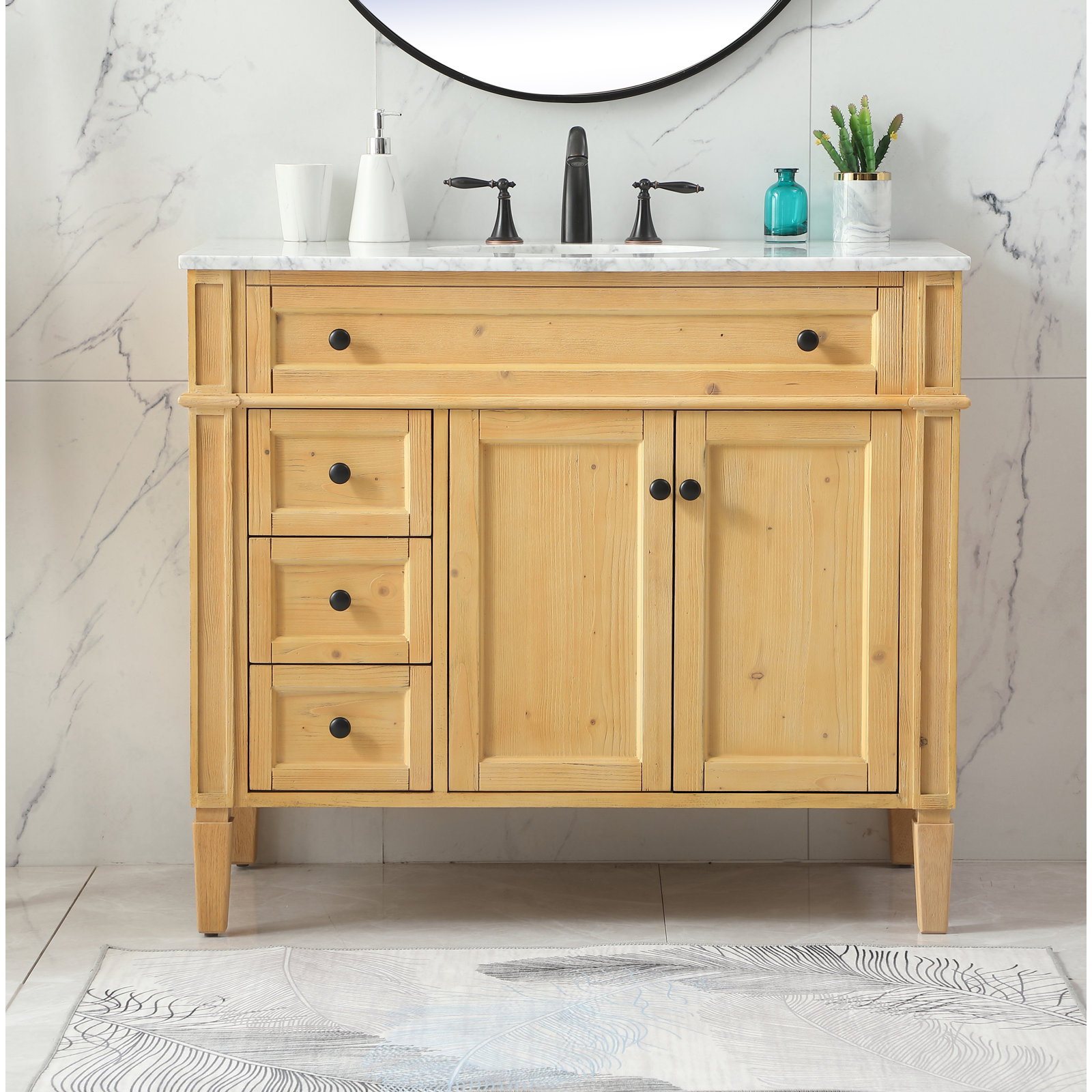 Rivers 40" Carrara Marble Single Bathroom Vanity, Light Brown