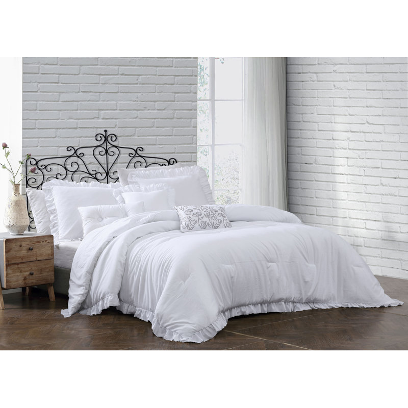 Ensemble d'édredon réversible en microfibre 3 pièces Davina, Édredon de très grande taille, 2 taies décorati, Blanc