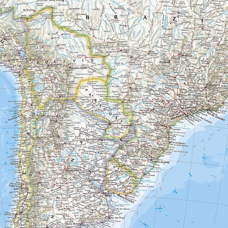 Carte murale classique de l'Amérique du Sud, Agrandie et stratifiée (36 po x 46 po)