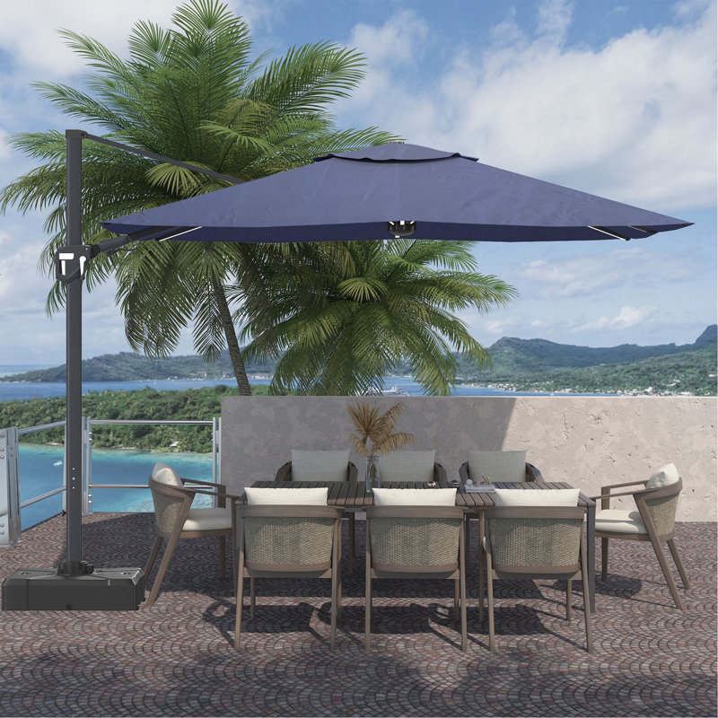 Parasol en porte-à-faux carré 11 pi avec lumière DEL bleu marine 11 pi, Bleu