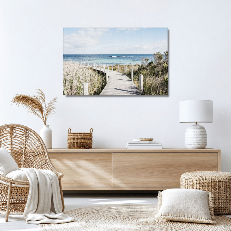 Promenade en bois vers l'océan turquoise - Tableau sur toile, 20"H x 30"W