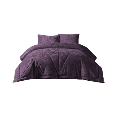 Gabriel 3pc Reversible Crushed Velvet Geometric Quilted Comforter Set