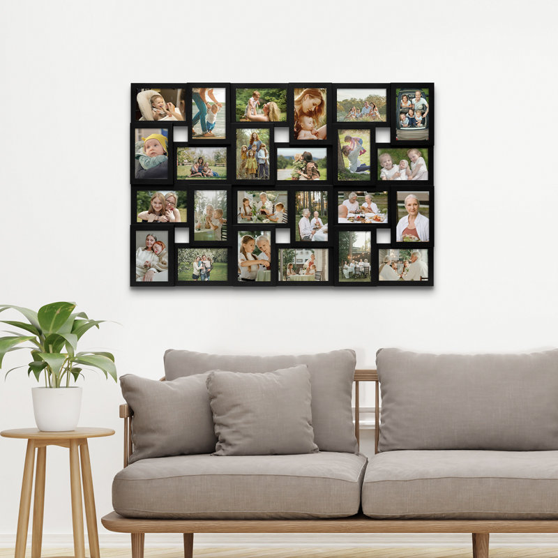 24 Photos Collage Picture Frame, Wall Hanging Gallery Display, Black, Deep Black