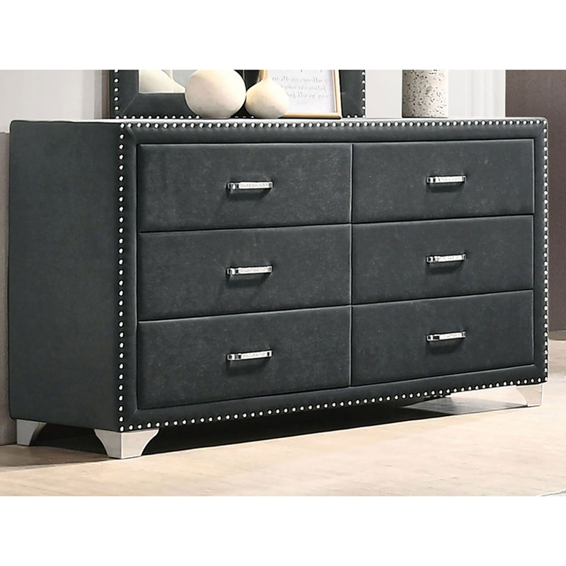 Commode rembourrée grise à 6 tiroirs