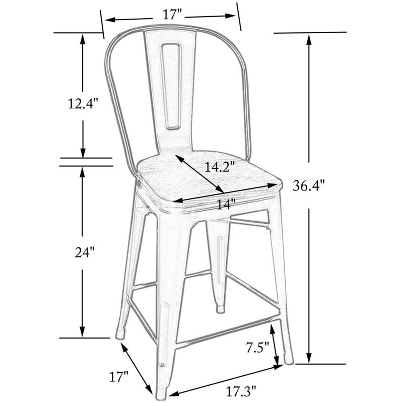 Tabouret de bar et de comptoir Rosenberry, Tabouret de comptoir (siège d’une hauteur de 24, Blanc cassé / blanc