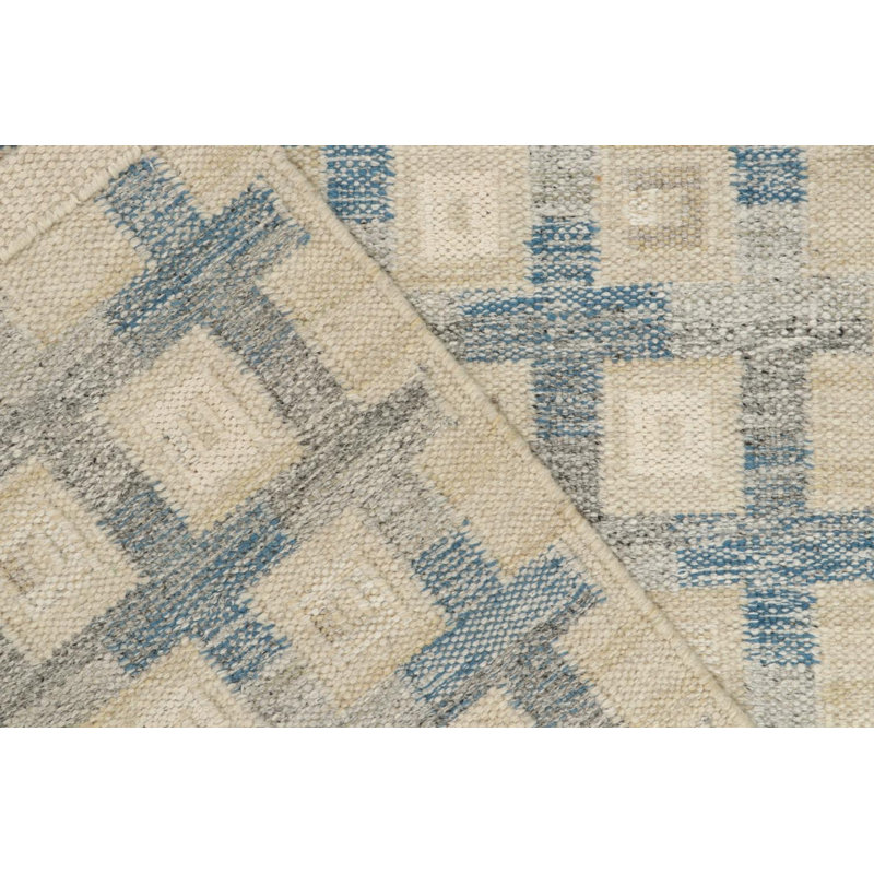 Scandinavian Rug In Blue, Greige Geometric Pattern By Rug & Kilim, Rectangle 10' x 14'