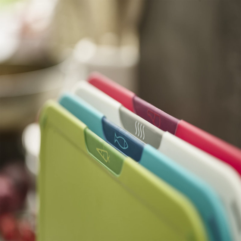 4-Piece Colour Coded Chopping Board Set With Storage Stand, Multicolour