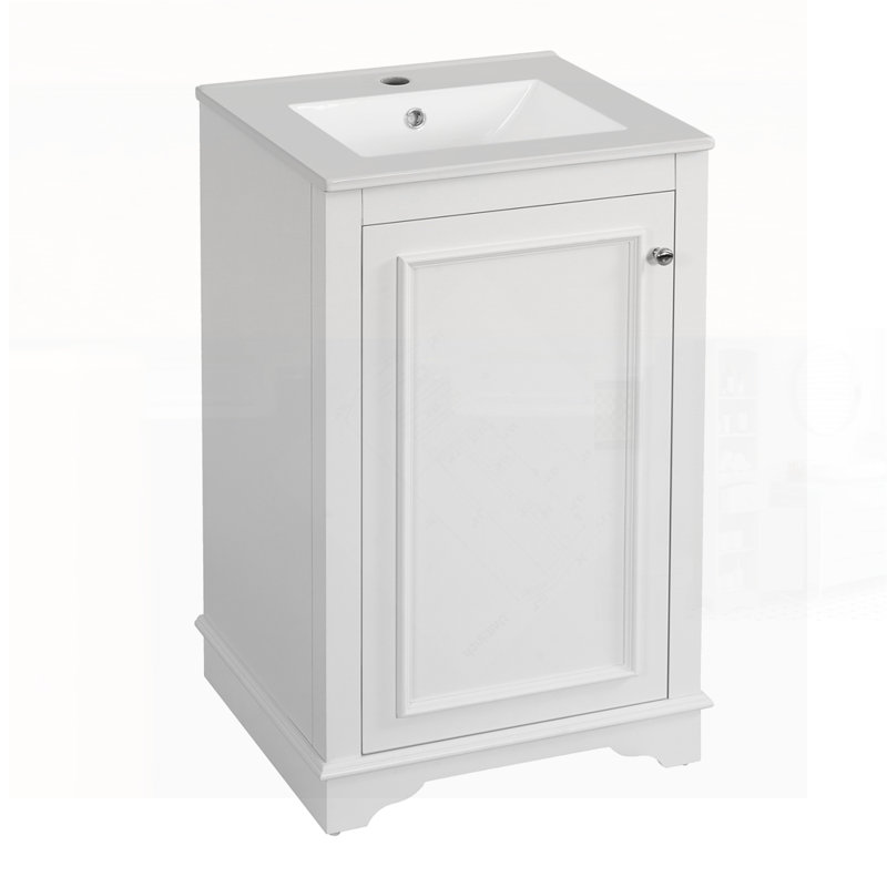 Meuble-lavabo de salle de bain avec lavabo en céramique, ensemble de meuble-lavabo simple autoportant avec porte à fermeture douce, tablette réglable, style moderne, blanc
