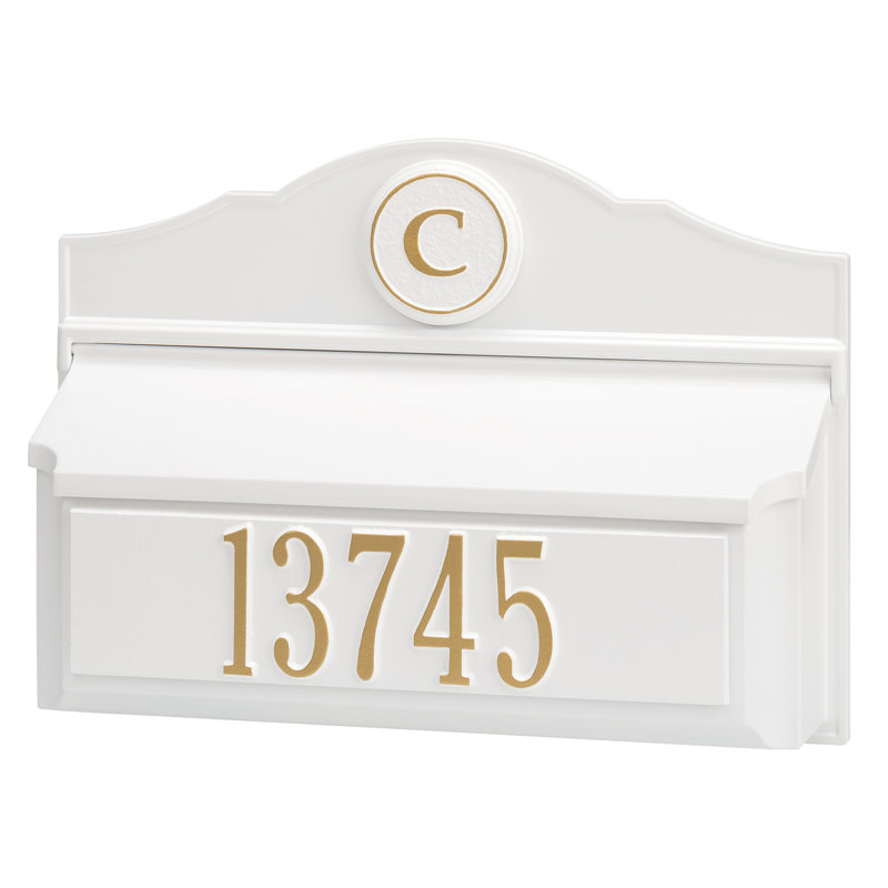 Wall Mounted Mailbox, White/Gold, Yes