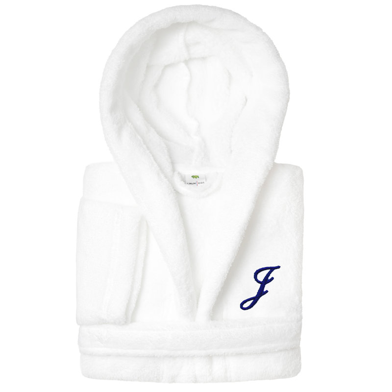 Peignoir en molleton mi-mollet personnalisé pour enfants avec poches et capuche, S, J