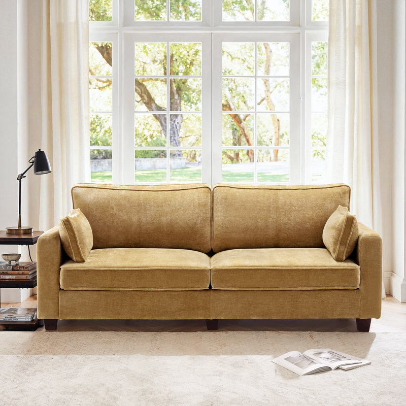 80.71'' Upholstered Square Arm Standard 3-Seater Sofa, Ginger Chenille