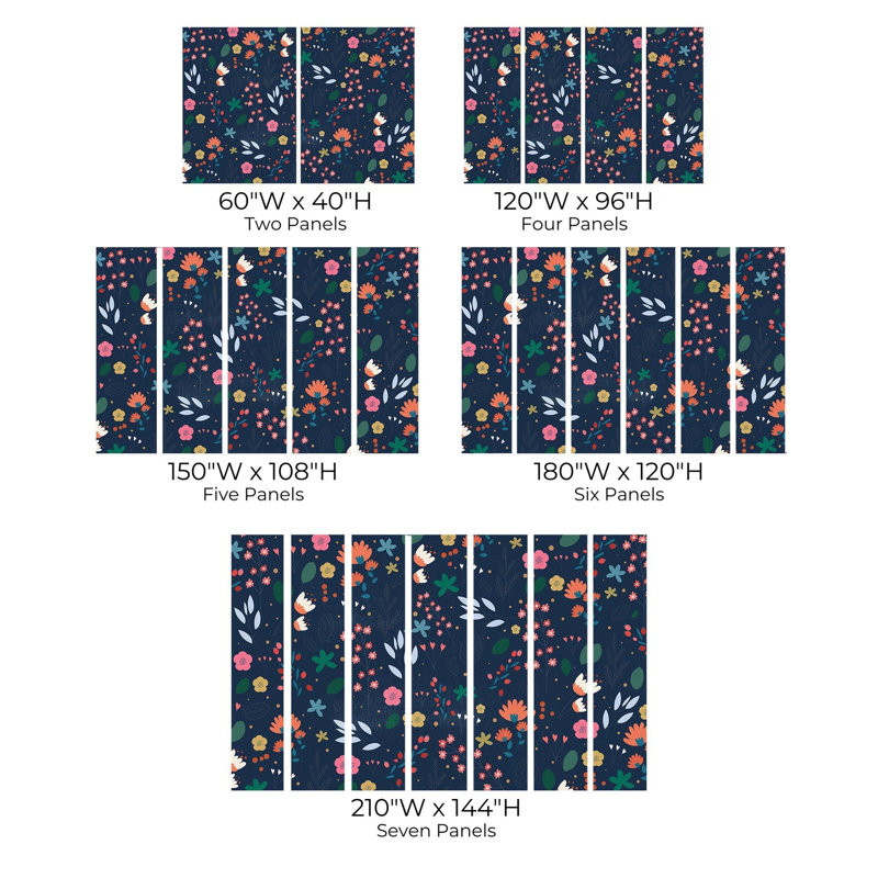 Murale pelez et collez de qualité supérieure - Motif floral foncé, L 96 po x l 120 po