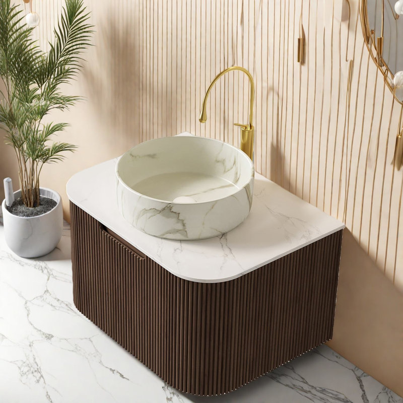 Meuble-lavabo moderne avec lavabo, rangement flottant en bois de noyer de 24 pouces pour la maison