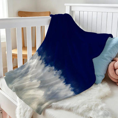 Blue Ultra Soft Flannel Fleece Throw Blanket,Wave White Cloud Deep Dark Single-Sided Print