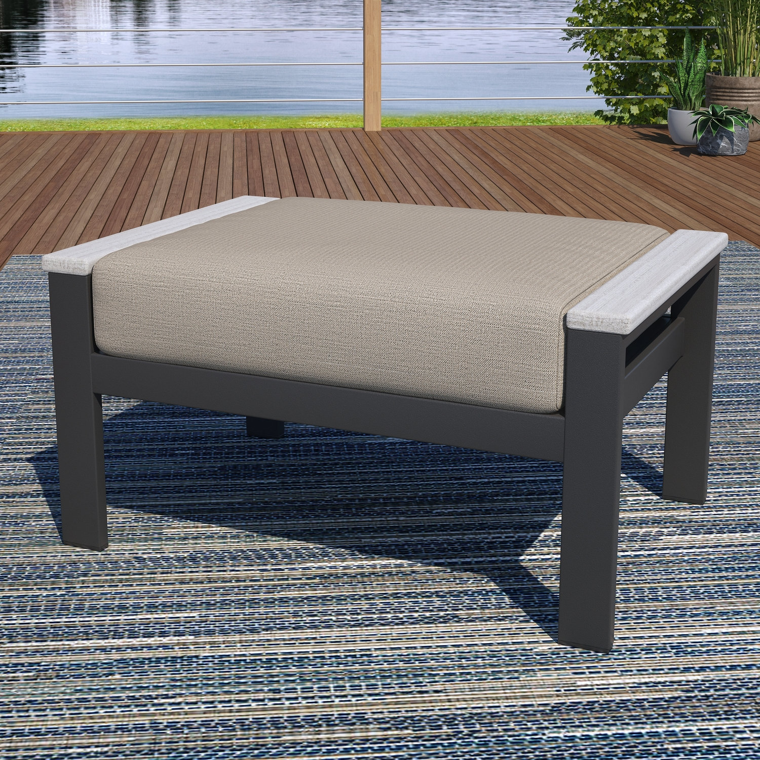 Townsend Sunbrella® Patio Ottoman, Sunbrella Clockout Cloud, Yes, Black
