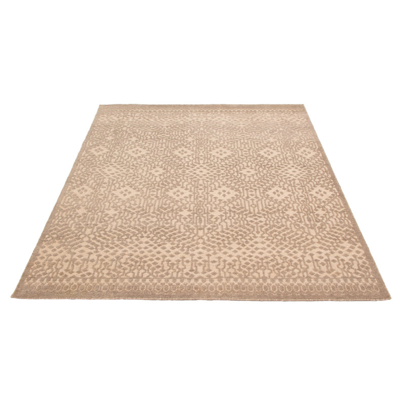 Tapis taupe en laine noué à la main 7 pi 9 po x 9 pi 10 po