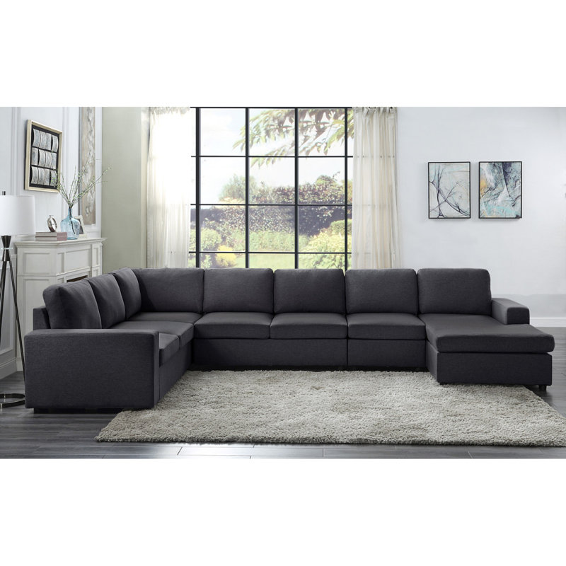 Canapé moderne modulaire avec méridienne réversible 146,5 po Hayden, Gris foncé