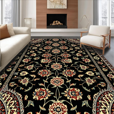 Ultra Soft Area Rug, Non Slip, Stain Resistant, Washable Area Rugs for Living Room, Bedroom, Ultra-Thin Non-Slip Dining Room Area Rug(Black)