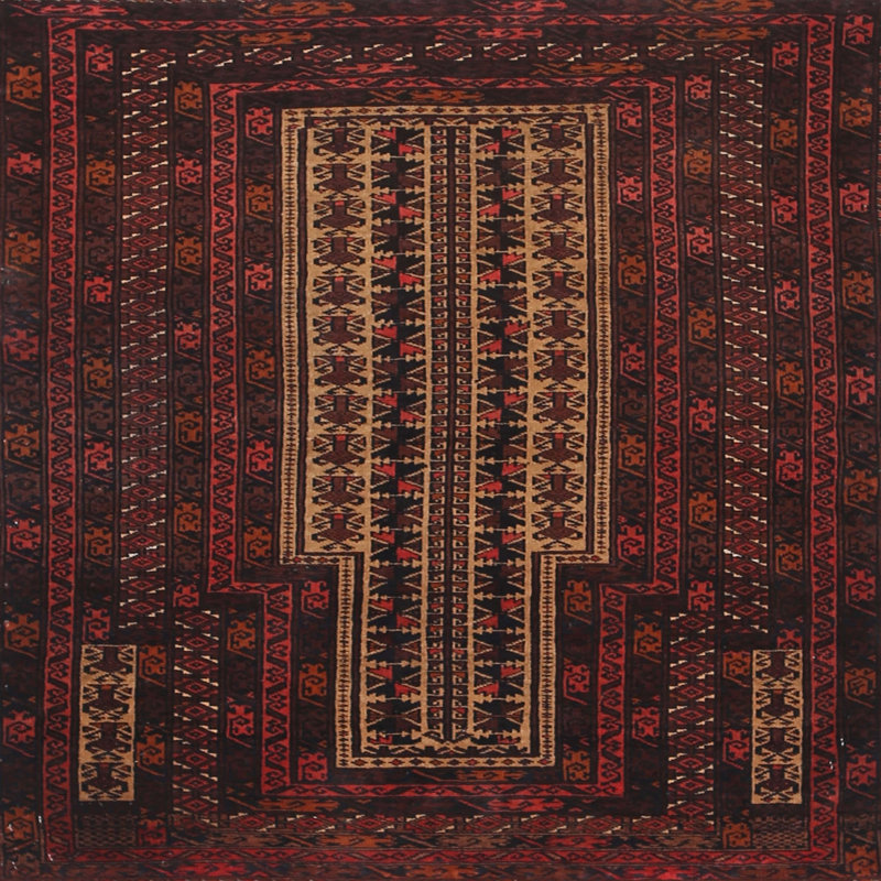 Tapis rouge à motif sud-ouest, Carré 3 pi
