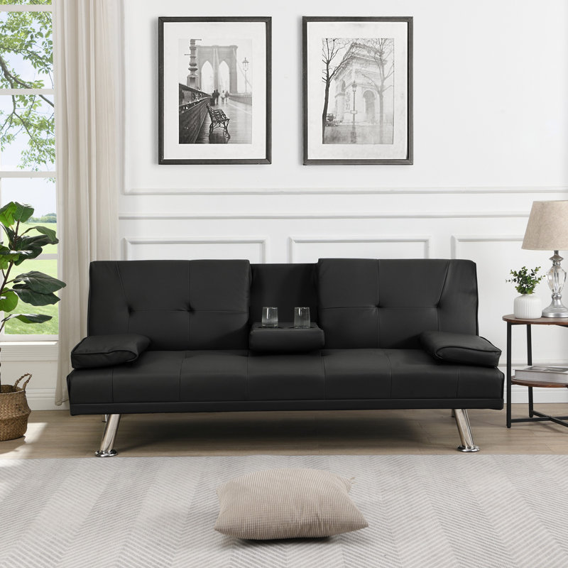 Canapé-lit Deantwan, Similicuir noir, H 28,3 po x l 66 po x P 31,7 po